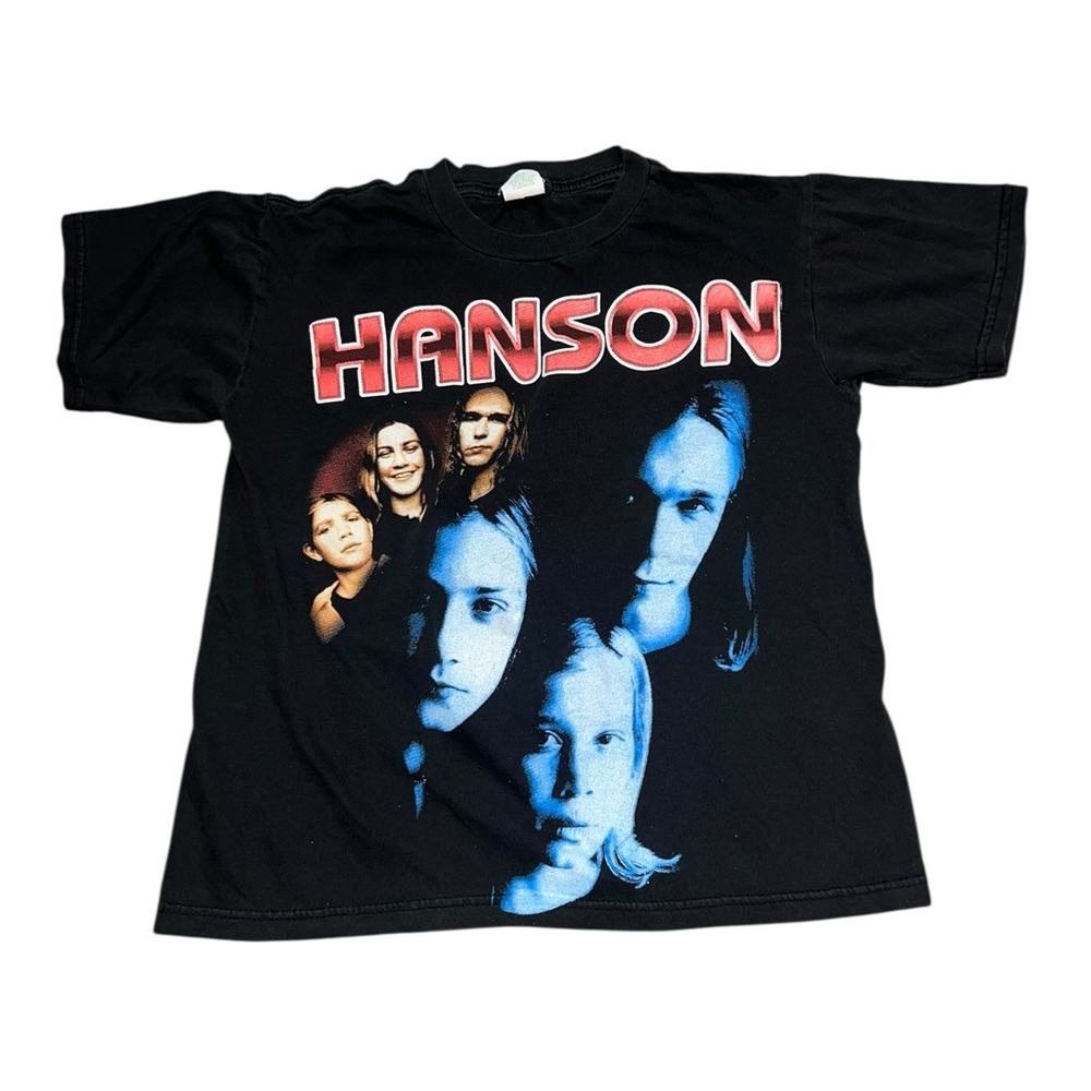VTG 90s Hanson Rap Tee Band Shirt Size Large Youth Parking Lot Isle-Of-Man